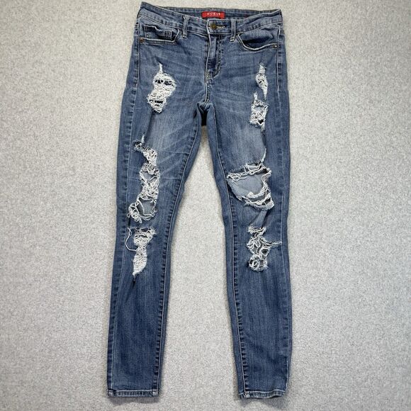 Guess Jeans Women’s Size 26 Distressed Skinny Fit Blue Denim Q94A02R39Q0 - Picture 1 of 16